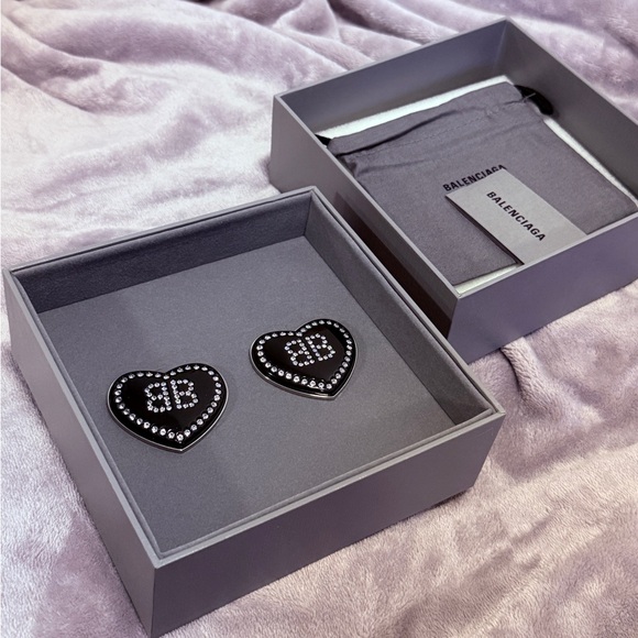 BALENCIAGA CRUSH 1.0 EARRINGS - BLACK/SILVER WITH STRASS - Picture 2 of 8